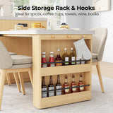 IRONCK 78.7" Kitchen Island with Extendable Dining Table & Storage for 2-6, with Motion-Sensor LED Tempered Glass Cabinet, Charging Station, Spice Racks, Quartz Laminate Top for Dining Room (Oak) IRONCK