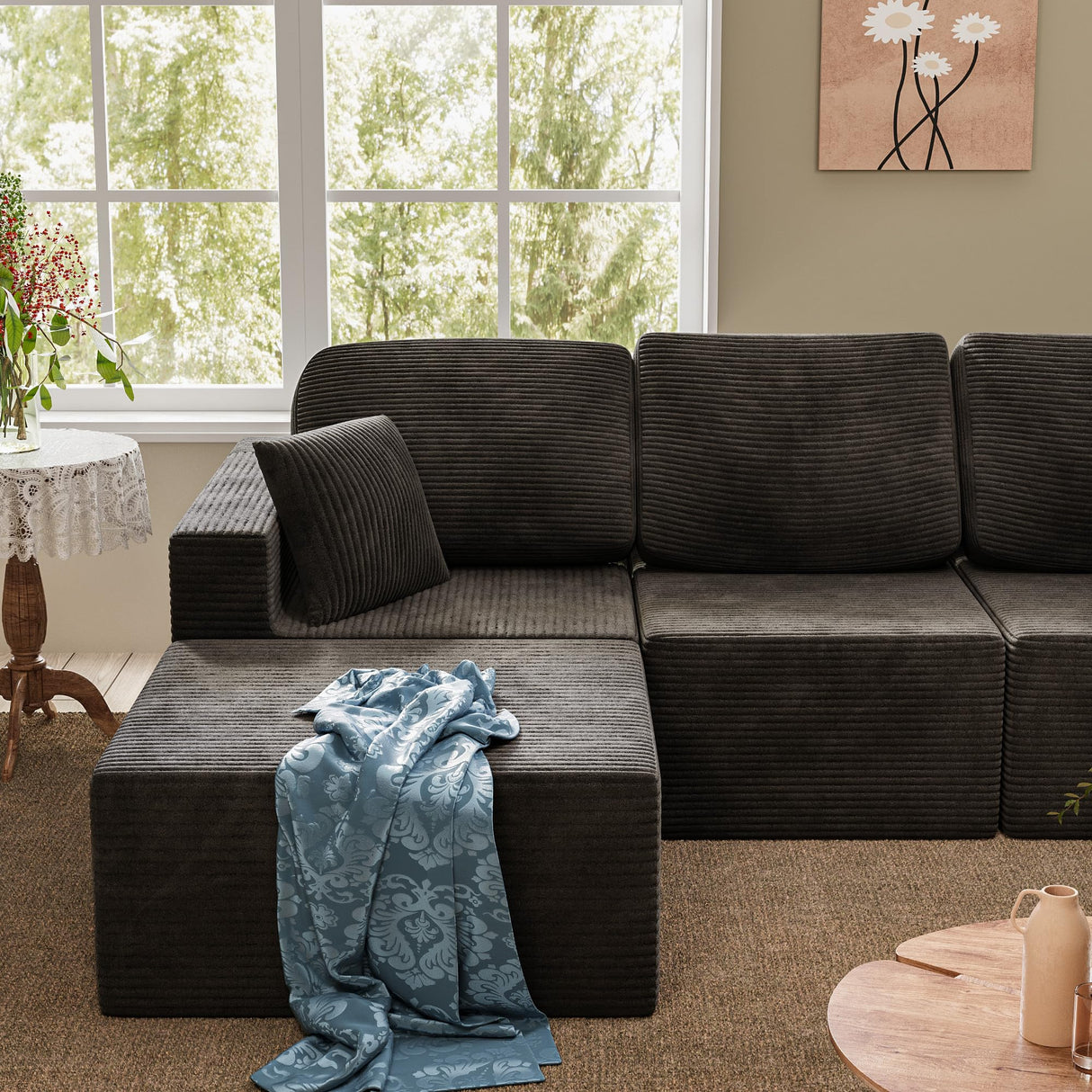 Shahoo 126" Modular Sectional Sofa, Cloud Couches for Living Room, Upholstered Boneless Couch with Ottoman, Upholstered Cloud Sofa for Bedroom (Black, U Shaped Sofa) Shahoo