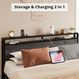 LIKIMIO King Bed Frame with Storage Headboard, Platform Bed with Drawers and Charging Station, No Box Spring Needed, Easy Assembly, Charcoal Grey LIKIMIO