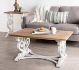 Kate and Laurel Wyldwood Rustic Carved Coffee Table, 38" x 23" x 18", Distressed Brown and White, Farmhouse-Inspired Living Room Decor Kate and Laurel
