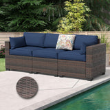 YLGJ&TIDY 3-Piece PE Rattan Patio Furniture Set - Waterproof Outdoor Sectional Sofa w/Thick Cushions - All-Weather Wicker Conversation Set for Backyard, Pool, Deck (Navy Blue) YLGJ&TIDY