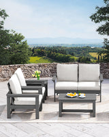 SERWALL HDPE Patio Coffee Table, Rectangle Outdoor Coffee Table, All-Weather Coffee Side Table for Balcony, Poolside, Deck, Garden, Gray SERWALL