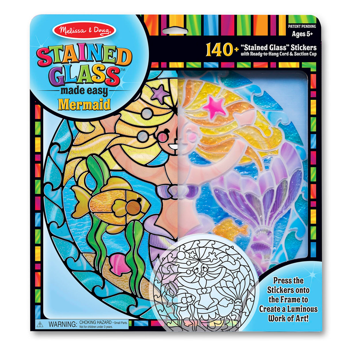 Melissa & Doug Stained Glass Made Easy Activity Kit: Mermaids - 140+ Stickers Kids Sticker Stained Glass Craft Kit; Mermaid Crafts for Kids Ages 5+ Melissa & Doug