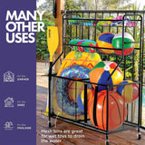 HOME IT Garage Sports Equipment Organizer - Garage Ball Storage Rack Organizer Holder with Baskets, Rolling Wheels & Breaks - Large Capacity Heavy Duty Steel Ball Storage Cart HOME IT