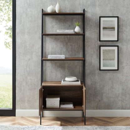 Industrial Modern Ladder Bookcase with Cabinet in Reclaimed Barnwood by Walker Edison - WoodArtSupply