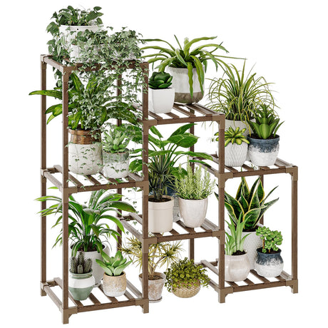 Bamworld Plant Stand Indoor Plant Shelf Outdoor Wood Plant Rack for Multiple Plants 3 Tiers Ladder Plant Holder for Living Room Patio Boho Home Decor for Gardening Mom Gifts Bamworld