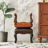 LKZ Foot Stool Microfiber Leather Ottoman Wooden Vintage Stool Small Sofa Stool Footrest Stool for Living Room Bedroom (Black-Brown) LKZ