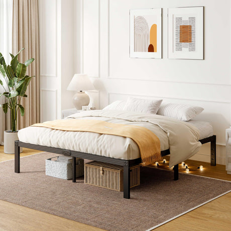 ZIYOO Full Size Bed Frame with Heavy Duty Steel Slat, 14 Inches Platform Bed Frame, Non-Slip Design, No Box Spring Needed, Easy Assembly, Quiet Noise Free, Under Bed Storage Space, Black ZIYOO