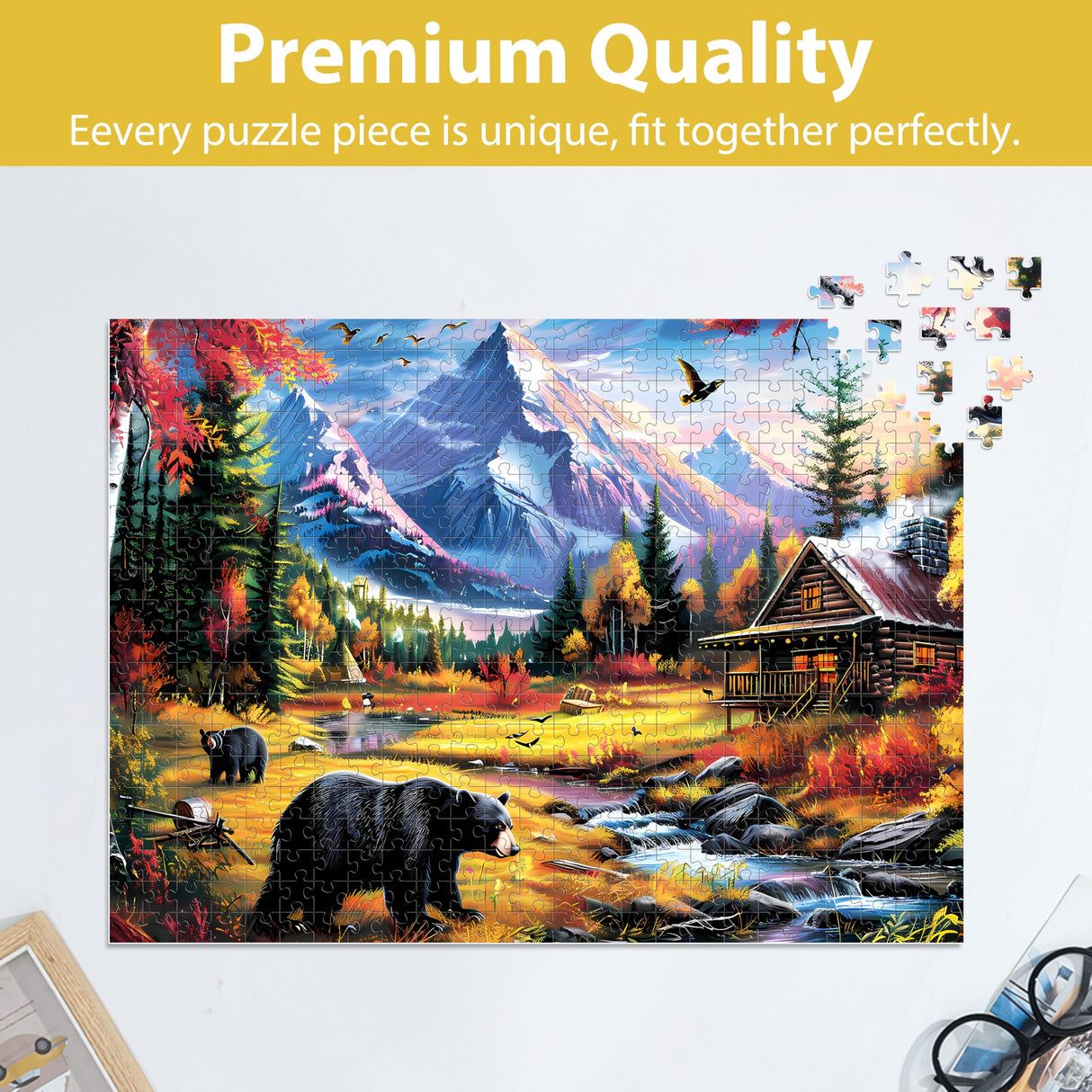 500 Pieces Jigsaw Puzzles for Adults Puzzle Bear Mountain Nature Puzzle for Children Elderly, Recycled Paper Puzzle 500 Pieces, Challenging Puzzle Family Game Great Gift for Friends, 20.5 x 15 Inch Jeacirio