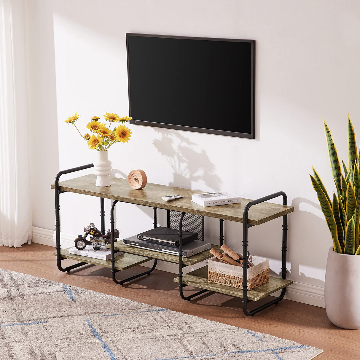 VECELO TV Stands for 55 Inch,Entertainment Center/Media Console Table with Adjustable Storage Shelves for Living Room/Bedroom,Grey VECELO