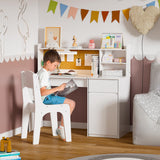 PAKASEPT Kids Desk and Chair Set,Kids Study Desk with 3-Color Lights(Not Rechargeable),Tiltable Desktop,Multi Functional Table for Kids 5-12,Student Writing Desk with Hutch,Storage Cabinet for Bedroom PAKASEPT