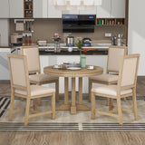 Bellemave 5-Piece Round Dining Table Set for 4 Round Extendable Kitchen Table Set with 4 Upholstered Chairs Farmhouse Round to Oval Dining Room Set for Kitchen, Dining Room (Natural Wood Wash) Bellemave