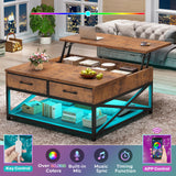 Itaar 31.5" Lift Top Coffee Table with Storage, Square Coffee Tables for Living Room, Coffee Table with 2 Fabric Drawers & Large Storage Shelvs, Rustic Brown Itaar