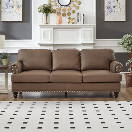 FAVSH 83" Modern Classic Design Loveseat Sofa, Upholstered Imitation Cowhide Leather Couch with Nails for Living Room Apartment Department Small Space,Brown FAVSH
