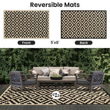 Smiry Waterproof Outdoor Rug 5x8 ft, Reversible Plastic Straw Patio Camping Rugs, Outdoor Indoor RV Mat Carpet for Patio, Outside Entry, Backyard, Deck, Bench, Picnic, Camper, Black & Beige Smiry