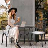 NUU GARDEN Bistro Set 3 Piece Outdoor All Weather Cast Aluminum Patio Bistro Set Patio Table and Chairs Set of 2 with Umbrella Hole and Grey Cushions for Backyard, Balcony, Lawn, Black NUU GARDEN