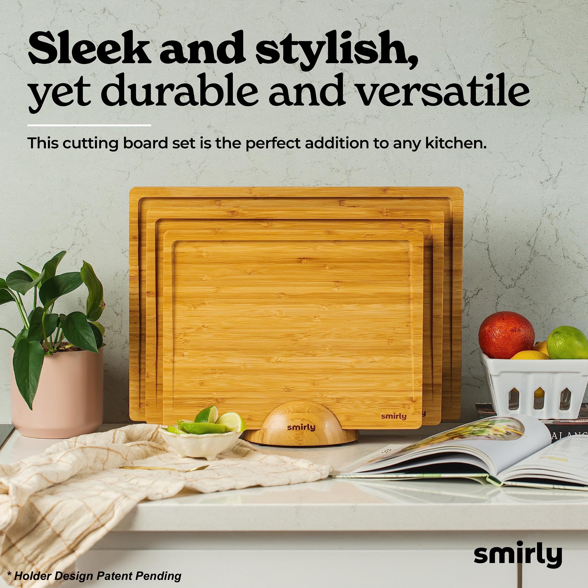 SMIRLY Wood Cutting Boards For Kitchen - Bamboo Cutting Board Set with Holder, Wood Cutting Board Set, Cutting Board Wood, Wooden Chopping Board, - WoodArtSupply