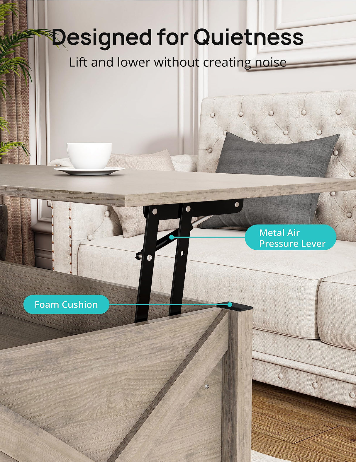 Evajoy Lift Top Coffee Table, Modern Coffee Table with 2 Storage Drawers and Hidden Compartment, X-Shape Wood Support, Center Table with Lift Tabletop for Living Room, Office,Grey,16.9''x41.3''x18.1'' Evajoy