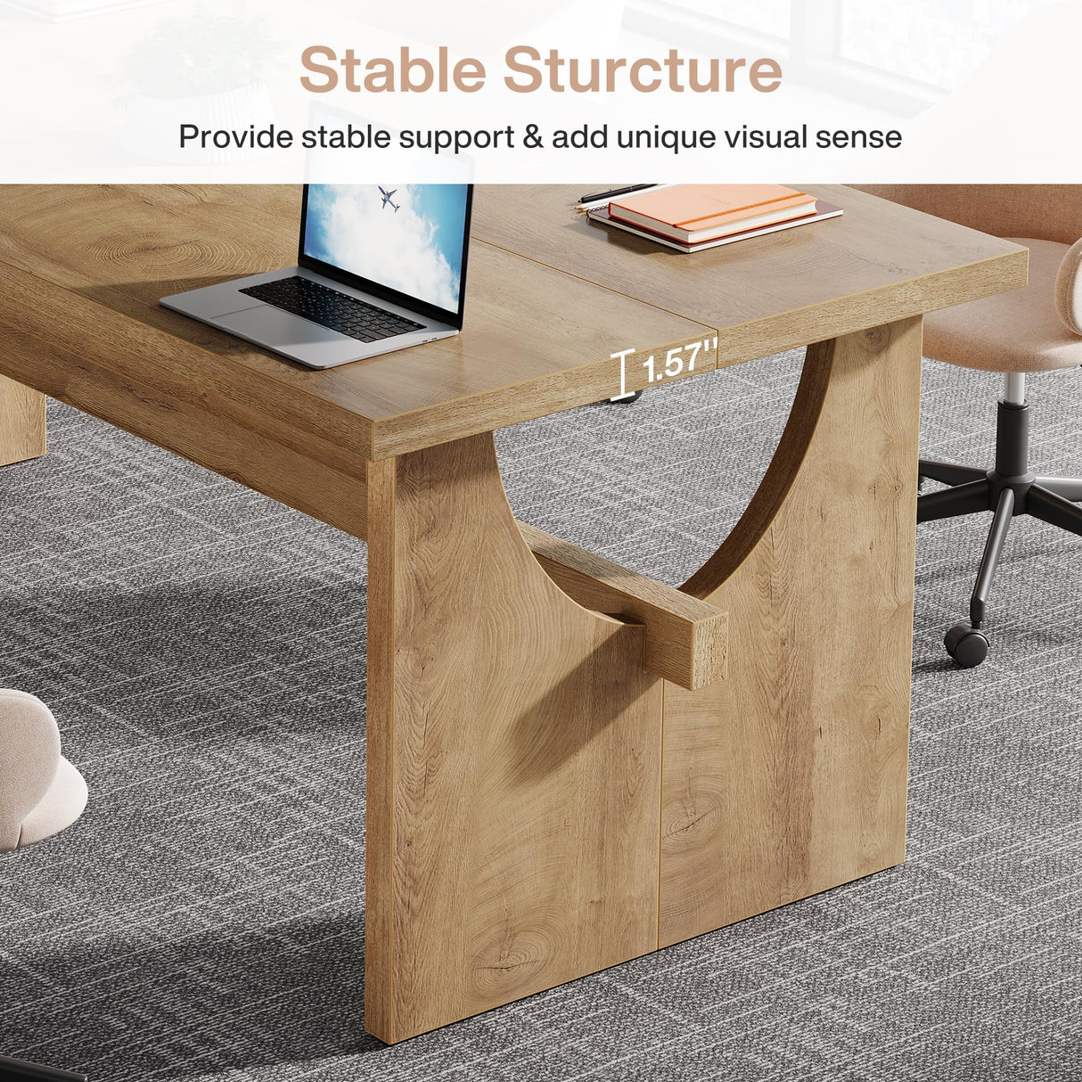 Tribesigns Executive Office Desk, 63-Inch Farmhouse Computer Desk, Large Writing Study Conference Table with Sturdy Legs, Business Workstation Table for Home Office, Rustic Brown Tribesigns