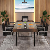 Tribesigns 8FT Conference Table, 94.48L x 47.21W x 29.52H Inches Boat Shaped Meeting Table with Rectangle Grommet, Modern Seminar Boardroom Table for Office Conference Room (Grey & Black, 8ft) Tribesigns