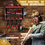 BUILTSTRONG Power Tool Organizer Wall Mount - 3-Tier Heavy-Duty Metal Hand Tool Storage Rack, Utility Racks, Drill Holder, PegBoard Side, & More - Garage Storage Cordless Tool Organizer (Red) BUILTSTRONG