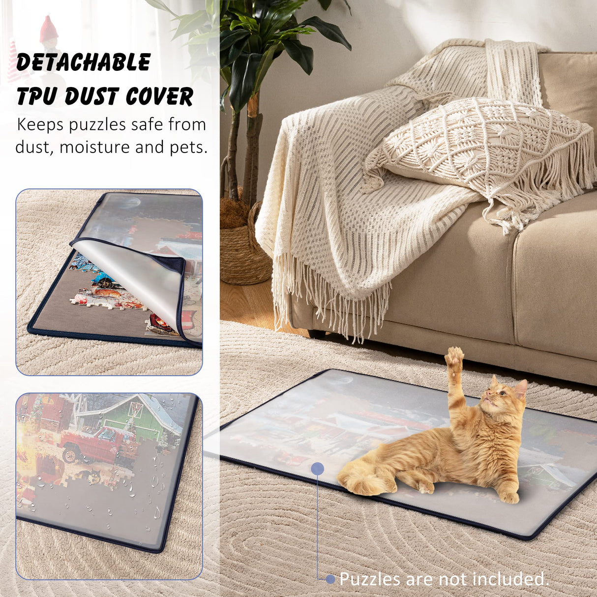 Tektalk Jigsaw Puzzle Board with 6 Sorting Trays Portable Puzzle Mat with Puzzle Dustproof Cover for Puzzle Storage Puzzle Saver, Non-Slip Surface, Up to 1000 Pieces, 30.7 × 20.9 in - Gray Tektalk