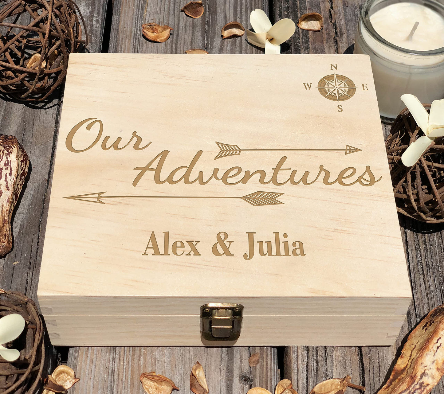 Our Adventures Box, 8.5 in x 8 in x 2.5 in, Wooden Box, Keepsake Box, Memory Box, Gift box, 5th Anniversary Gift, Unique Gift Ideas, Travel, Wooden