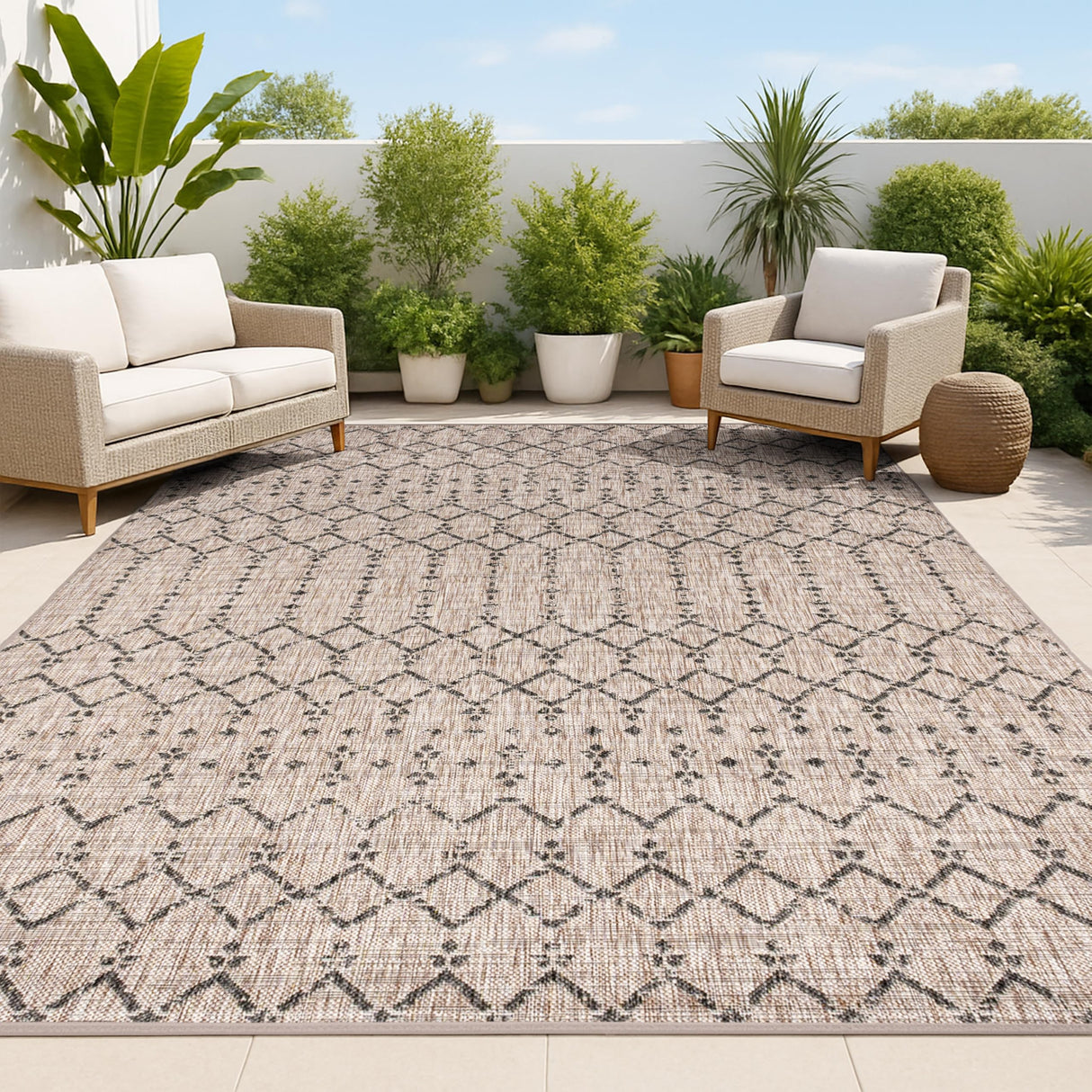 JONATHAN Y Moroccan Geometric Indoor Outdoor Area Rug 8X10 Natural/Black, Ourika Textured Weave for Backyard, Patio, Porch, Easy-Cleaning, High Traffic, Pet-Friendly, Non-Shedding (SMB108D-8) JONATHAN Y