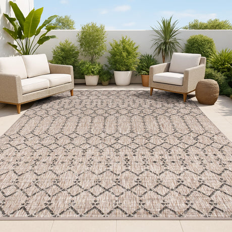 JONATHAN Y Moroccan Geometric Indoor Outdoor Area Rug 8X10 Natural/Black, Ourika Textured Weave for Backyard, Patio, Porch, Easy-Cleaning, High Traffic, Pet-Friendly, Non-Shedding (SMB108D-8) JONATHAN Y