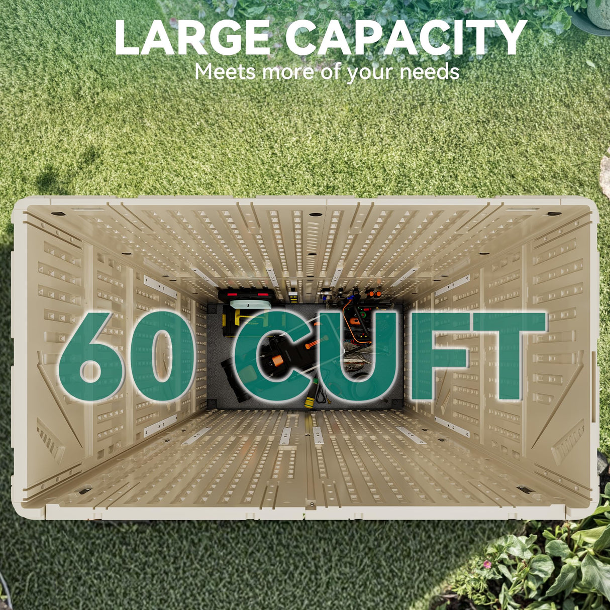 YITAHOME 60 cuft Vertical Outdoor Storage Shed w/o Shelf, Large Waterproof Storage Cabinet for Garden Shed, Tall Outdoor Storage Shed for Garage, Pool Storage, Resin, Lockable, Khaki & Brown YITAHOME