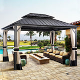 COASTSHADE 12x16 Patio Hardtop Gazebo, Outdoor Gazebo with Spliced Structure for Easy Assembly,Galvanized Steel Metal Double Roof Aluminum Permanent Frame with Netting and Curtains for Backyard Garden CoastShade