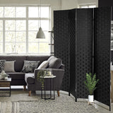 HCY Room Dividers, 4 Panels 6Ft Folding Privacy Screen Wood Mesh Hand-Woven Design for Living Room/Bedroom/Hotel (Black) HCY