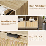 TV Stand for 75 inch TV, Entertainment Center with Storage, 65 Inch TV Console Table with 3 Drawers, Rattan Media Console Cabinet with Metal Legs, Wooden TV Stands for Living Room, Bedroom - Oak IDEALHOUSE