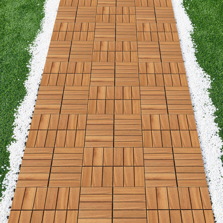 Yaheetech 10pcs Acacia Wood,Interlocking Deck Tiles with Non-Slip Surface,Easy Snap Waterproof Flooring Tiles for Indoor Outdoor,Cracking Resistant Patio Backyard Decor for All Weather Use,Wood Yaheetech