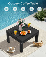 SERWALL HDPE Patio Furniture Set, All-Weather Outdoor Sofa Set, Seats 4, Patio Conversation Set, Modular Outdoor Sectional Furniture for Garden, Porch and Backyard, Black Frame with Grey Cushion SERWALL