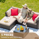 Devoko 5 Pieces Patio Furniture Sets All Weather Outdoor Sectional Patio Sofa Manual Weaving Wicker Rattan Patio Seating Sofas with Cushion and Glass Table(Beige) Devoko