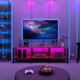 HHETOGOL Modern LED TV Stand with Power Outlet for Living Room+75 Inch Wood TV Media Console for 55/65/75 inch TVs，Industrial TV Stand，TV Stand Media Entertainment Center，Rustic Brown LTV06BE HHETOGOL