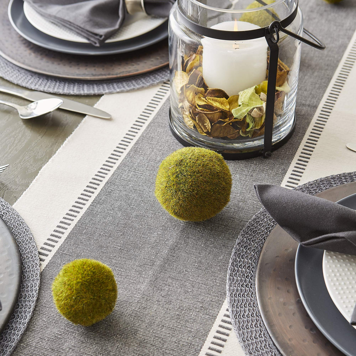 DII Dobby Stripe Woven Table Runner, 13x72 (13x77.5, Fringe Included), Mineral Gray DII