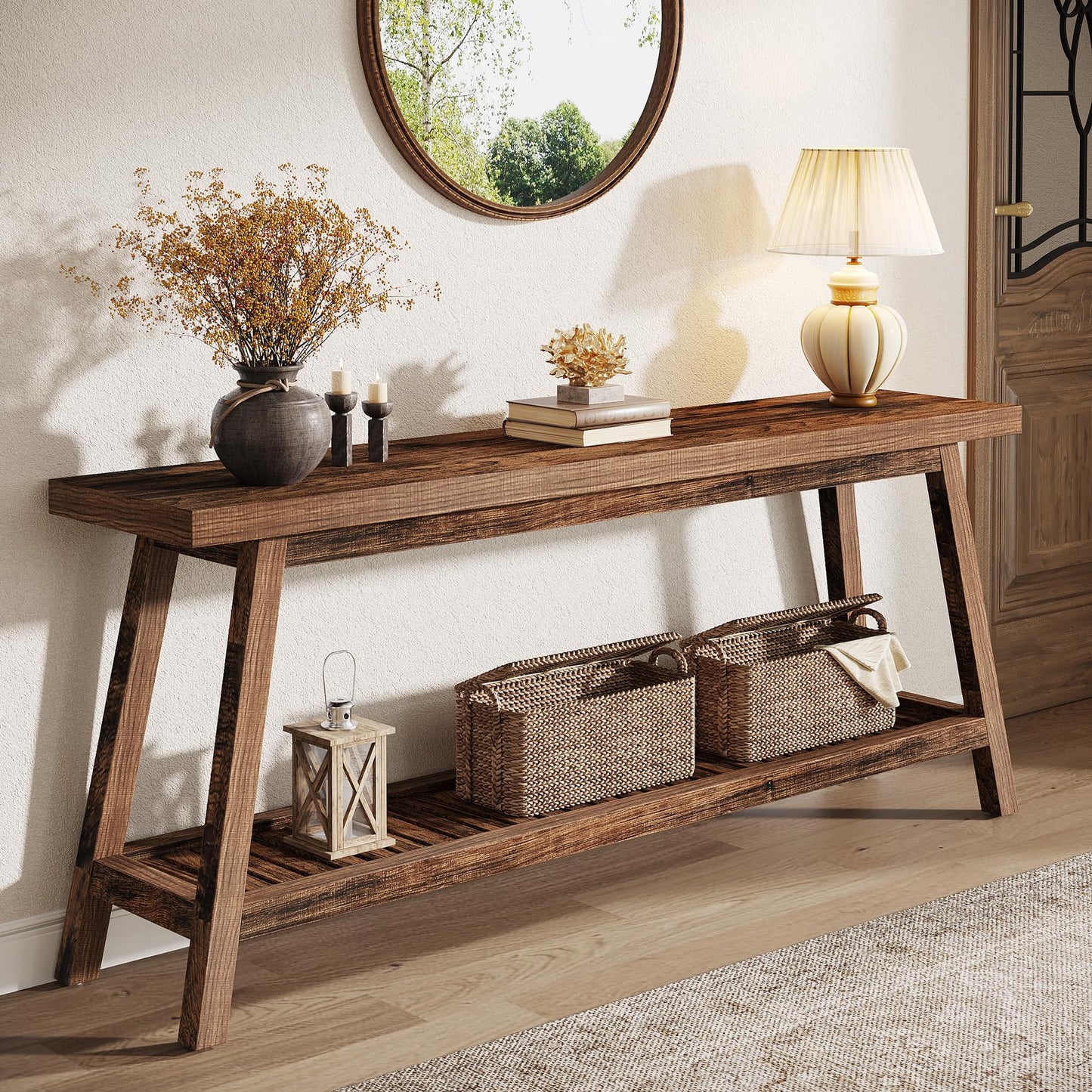 Tribesigns 70.86-Inch Console Table for Entyrway, Farmhouse 2-Tier Entry Entrance Table, Narrow Long Sofa Table Behind Couch, Rustic Brown