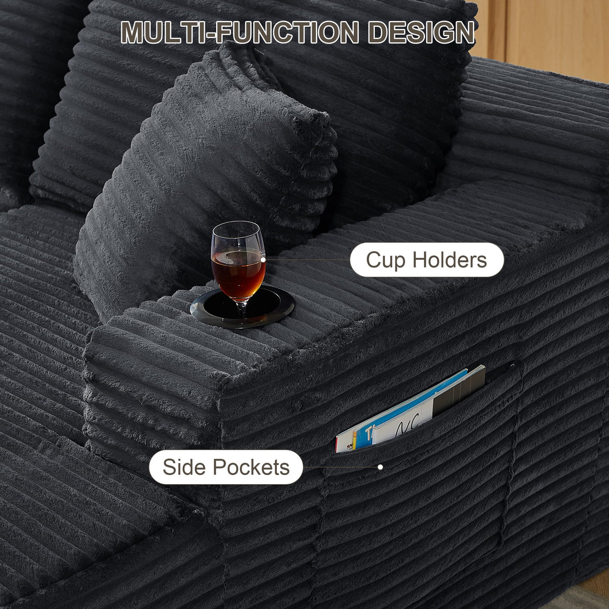 Tmsan 133.5" Oversized U Shaped Cloud Couch, Large Boneless Deep Seat Modular Sectional Sofa with Cup Holders & Side Pockets, Modern Corduroy Foam Compressed Sofa Set for Living Room Apartment Tmsan