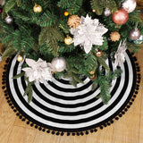 MACTING Christmas Black and White Tree Skirt, 30 Inch Annual Rings Tree Mat with Pom Poms for Xmas Tree Halloween Indoor Home Holiday Party Christmas Decorations MACTING