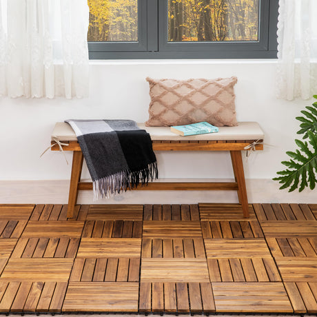 VICTORY RELAX Acacia Wood Decking Tiles 9PCS - Easy Snap Interlocking Deck Tiles for Patio Poolside Balcony Decor - All Weather Waterproof Flooring for Indoor & Outdoor (Round Joints) VICTORY RELAX