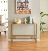 MAJARO Small Modern Console Table for Entryway, Tempered Glass with Golden Metal Frame Sofa Table for Living Room, Hallway, Office MAJARO