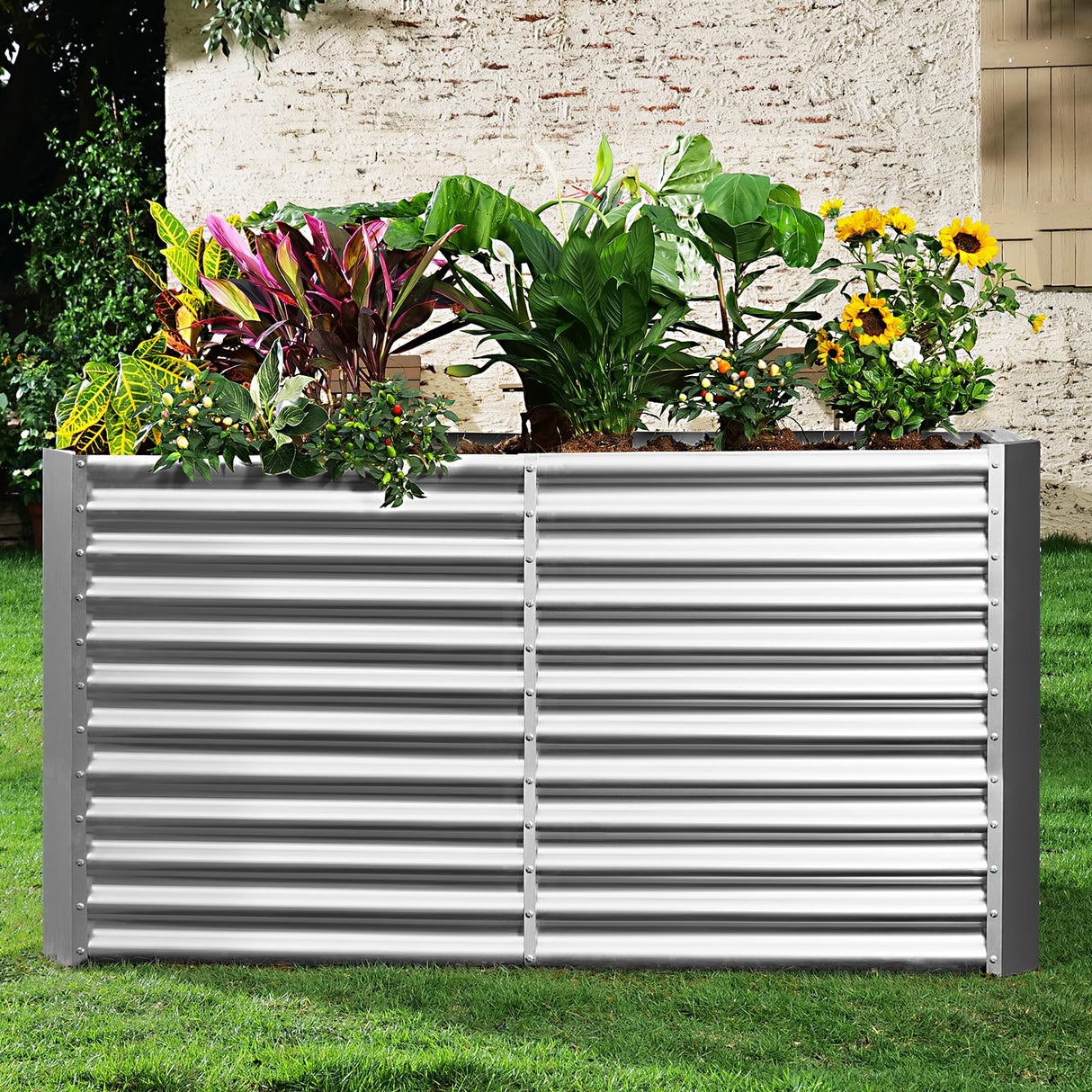 Land Guard 8x4x3ft Rectangular Galvanized Raised Garden Beds, 36" Tall Large-Capacity Metal Planter Box Outdoor, Durable Deep Raised Garden Bed, Raised Beds for Gardening Vegetables, Classic Silver Land Guard