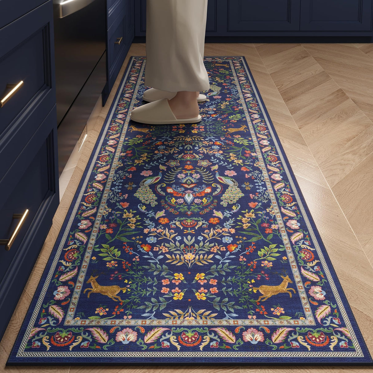 Rugcomf Runner Rug Washable Kitchen Runner 2'x 6'Runner Rug Floral Non-Slip for Entryway Indoor Soft Carpet Runner for Hallways, Kitchen, Laundry, Bedroom, Bathroom(Blue) Rugcomf