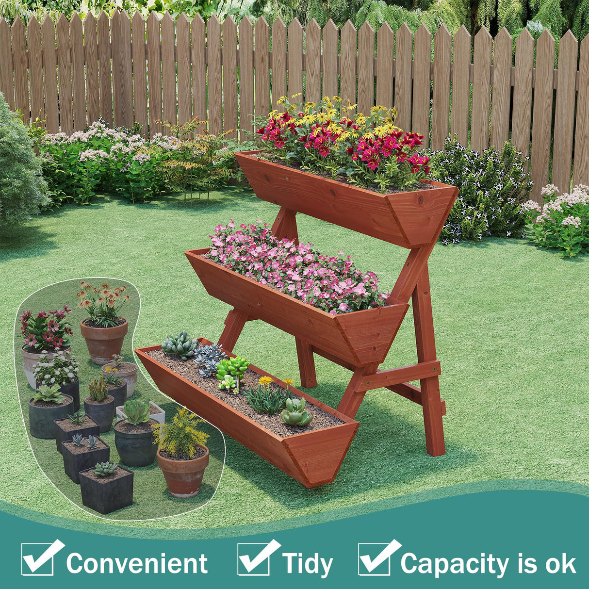 viewcare Raised Garden Bed, 3 Tier Vertical Garden Planter for Indoor & Outdoor, Raised Planter Box with Legs, Garden Planter Box for Flowers/Vegetables/Plants viewcare