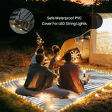 GENIMO Outdoor Rug 8' x 10' Waterproof for Patios Clearance, Reversible Outdoor Plastic Straw Camping Rug Carpet with LED String Light, Area Rugs Mats for RV, Camper, Deck, Balcony, Porch, Grey&White GENIMO