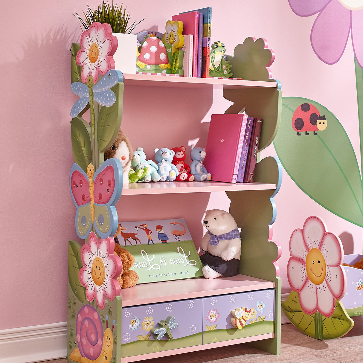 Fantasy Fields Magic Garden Multi-Tiered Wooden Children's Bookshelf and Storage Drawers, Multicolor Fantasy Fields