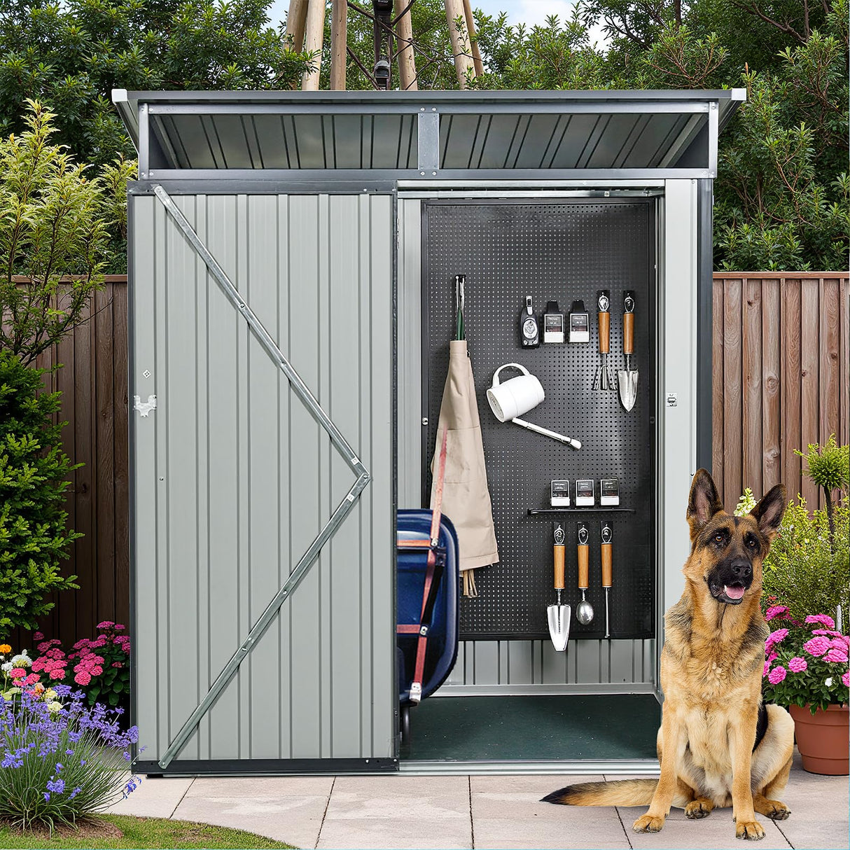 Lyngins 5x3 FT Grey Outdoor Metal Storage Shedfor Tools, Lawnmower, Bikes & Outdoor Gear, Lockable, Waterproof & UV-Resistant Heavy-Duty Steel 3x5 Shed for Backyard, Patio & Lawn, Easy Assembly Lyngins