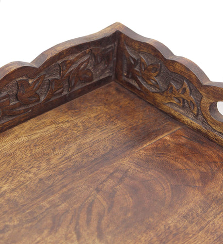 Hand Carved Wooden Serving Tray - Decorative Breakfast Tray with Handles - Rustic Wooden Food Tray with Intricate Detail - Unique Furnishing Accent - Natural Finish - 17 x 13 x 2.5 Inch - COTTON CRAFT COTTON CRAFT